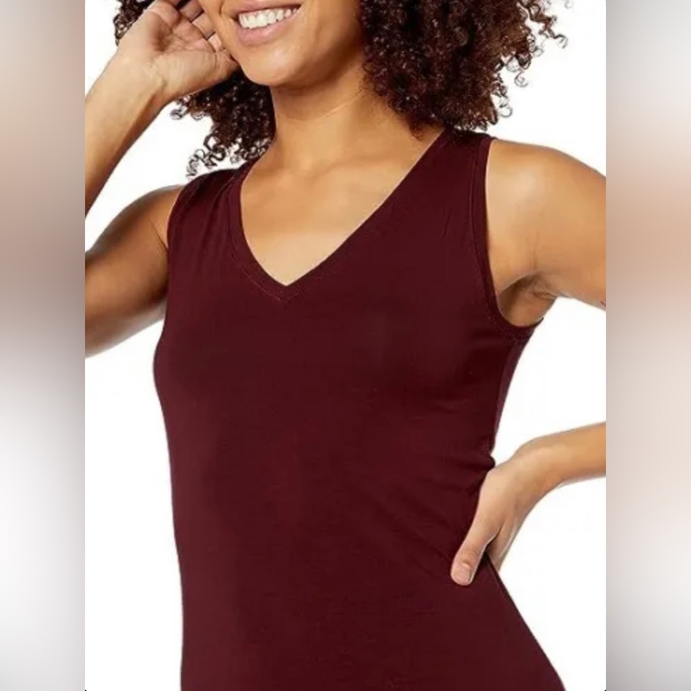 Daily Ritual Red Midi Dress Maroon Jersey Knit Sleeveless Tank Top V-Neck Sz XS